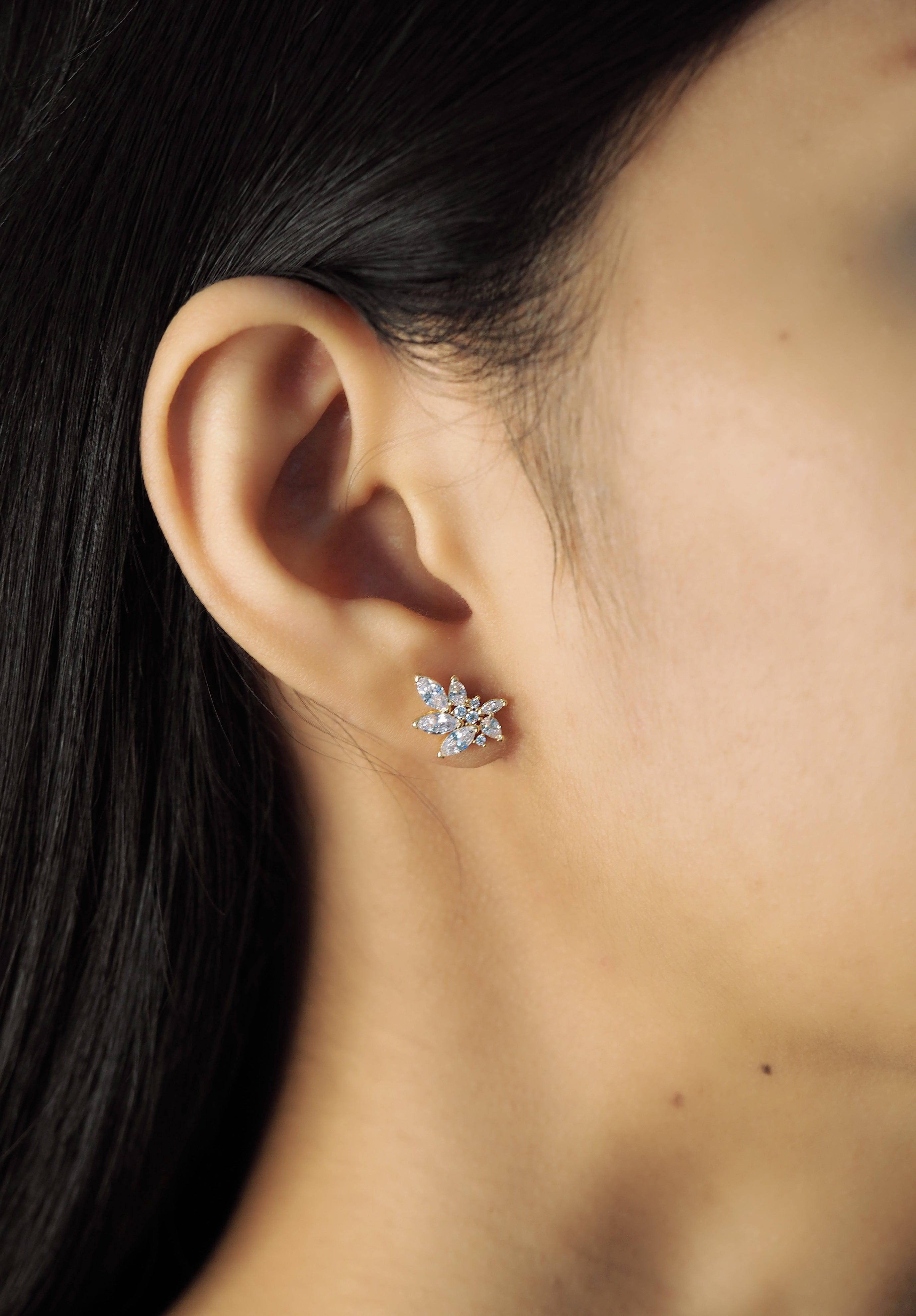 TAI JEWELRY Earrings Cz Cluster Leaf Studs