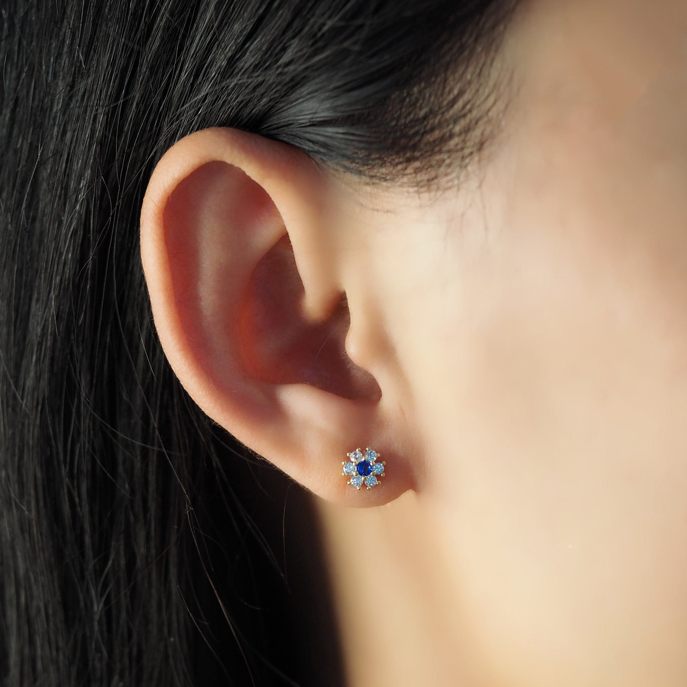 TAI JEWELRY Earrings CZ Flower Stud With Jewel Tone Center Stone