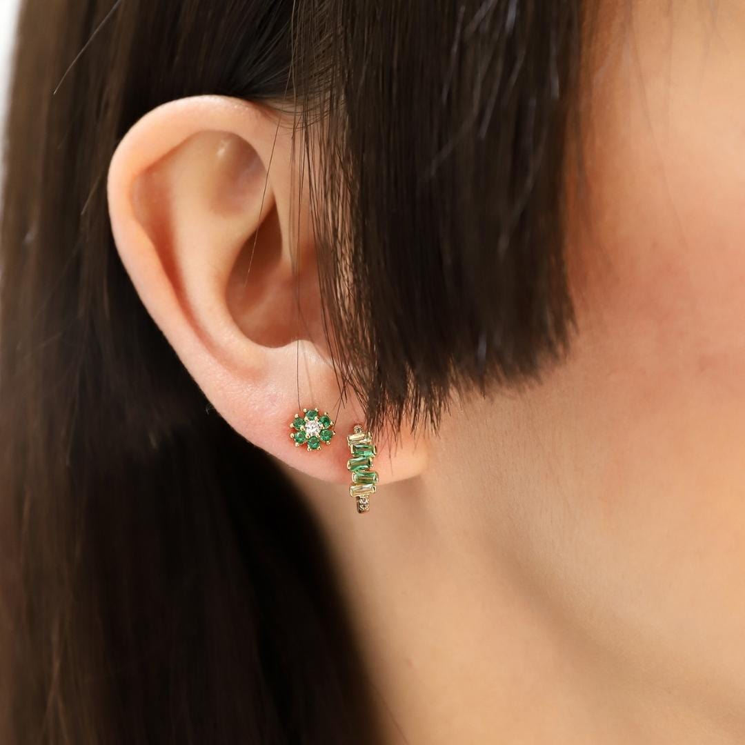TAI JEWELRY Earrings CZ Flower Stud with Jewel Tone Center Stone
