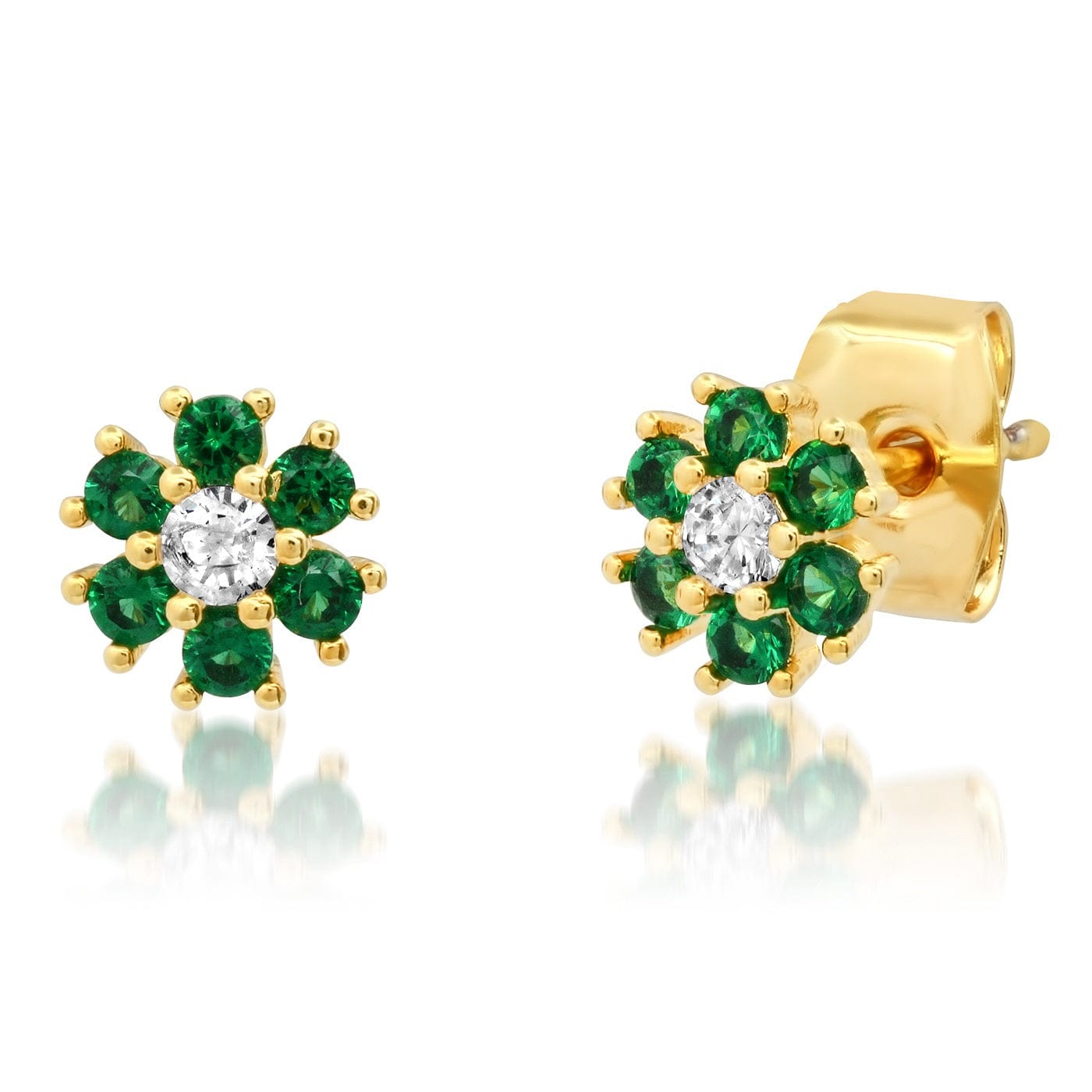 TAI JEWELRY Earrings Green CZ Flower Stud With Jewel Tone Center Stone