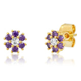 TAI JEWELRY Earrings Purple CZ Flower Stud With Jewel Tone Center Stone