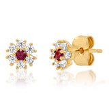 TAI JEWELRY Earrings Ruby CZ Flower Stud With Jewel Tone Center Stone