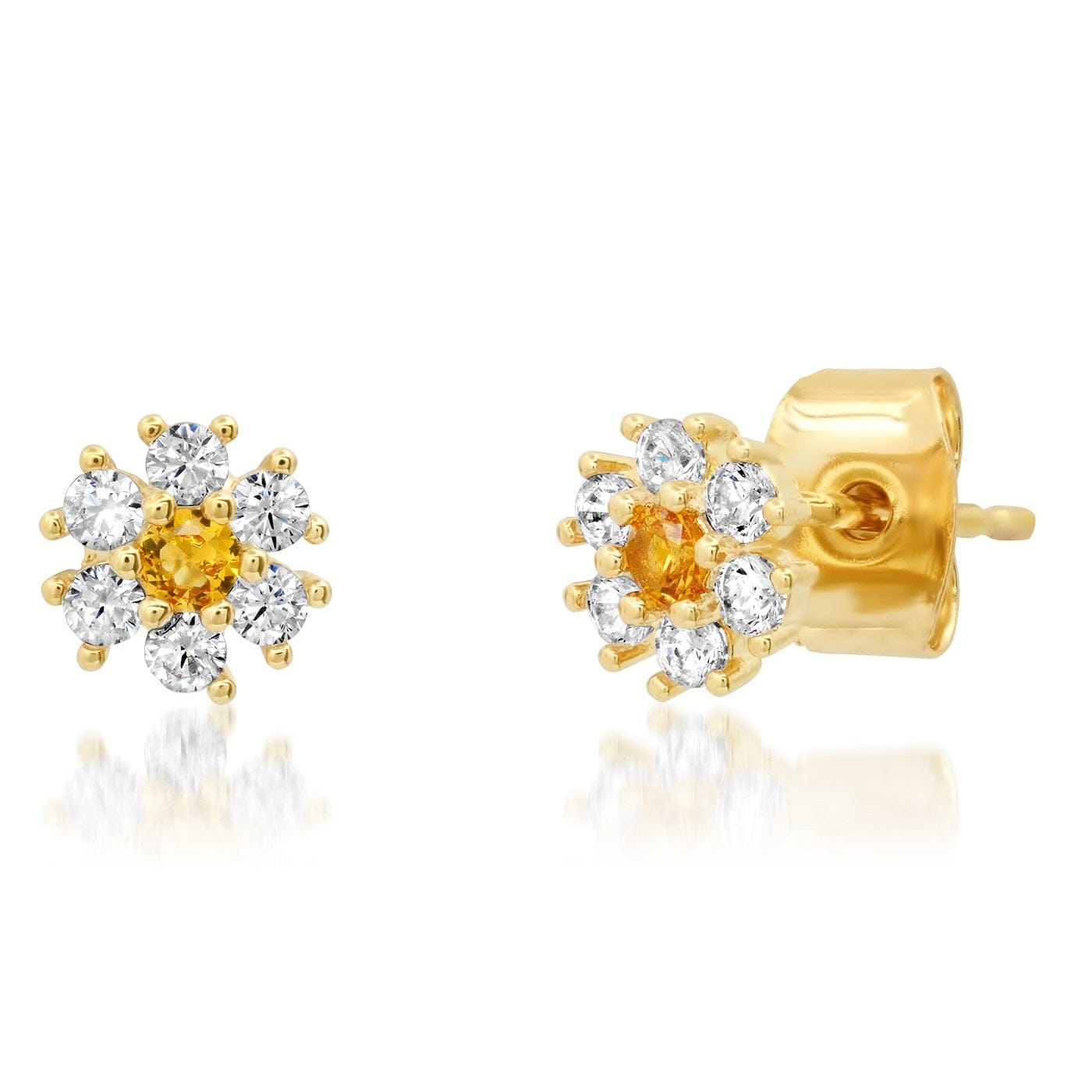 TAI JEWELRY Earrings Yellow CZ Flower Stud With Jewel Tone Center Stone