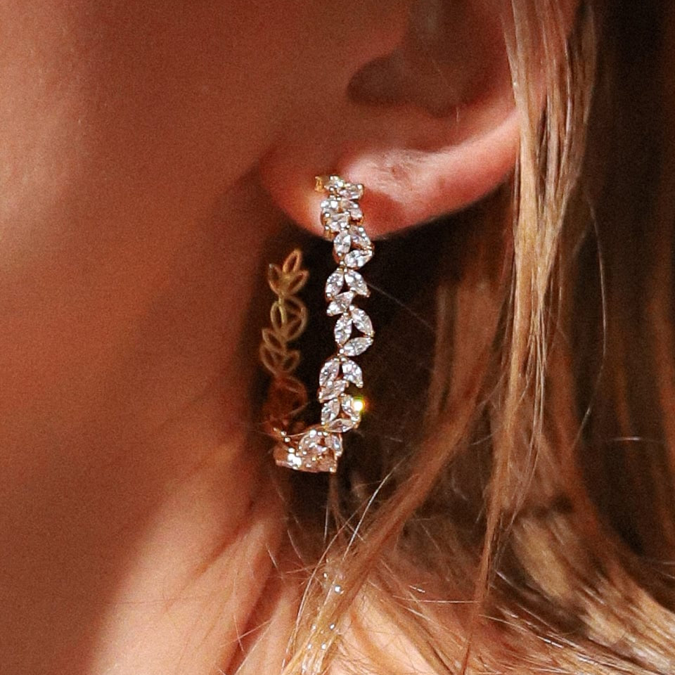 TAI JEWELRY Earrings CZ Leaf Hoops