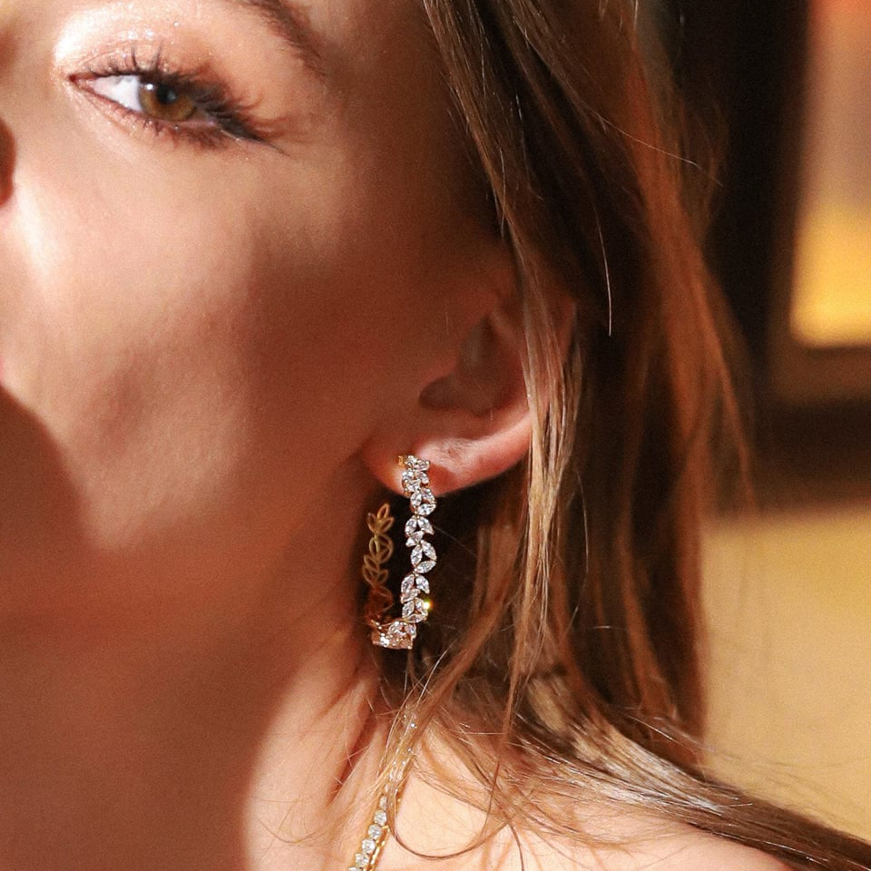 TAI JEWELRY Earrings CZ Leaf Hoops