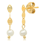 TAI JEWELRY Earrings Gold Delicate Chain Linear Earring With Freshwater Pearl Accents
