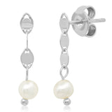 TAI JEWELRY Earrings Silver Delicate Chain Linear Earring With Freshwater Pearl Accents