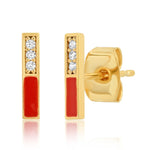 TAI JEWELRY Earrings Red Domino Bars With Cz Studs