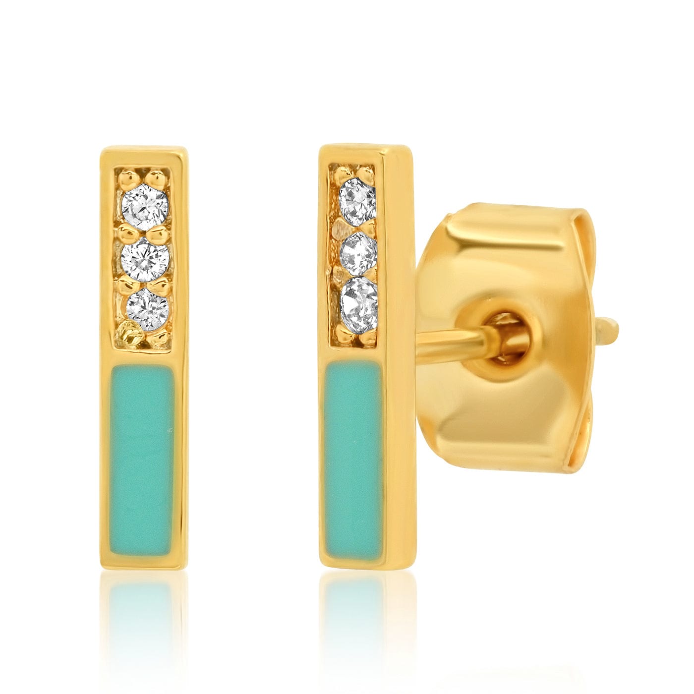 TAI JEWELRY Earrings Turquoise Domino Bars With Cz Studs