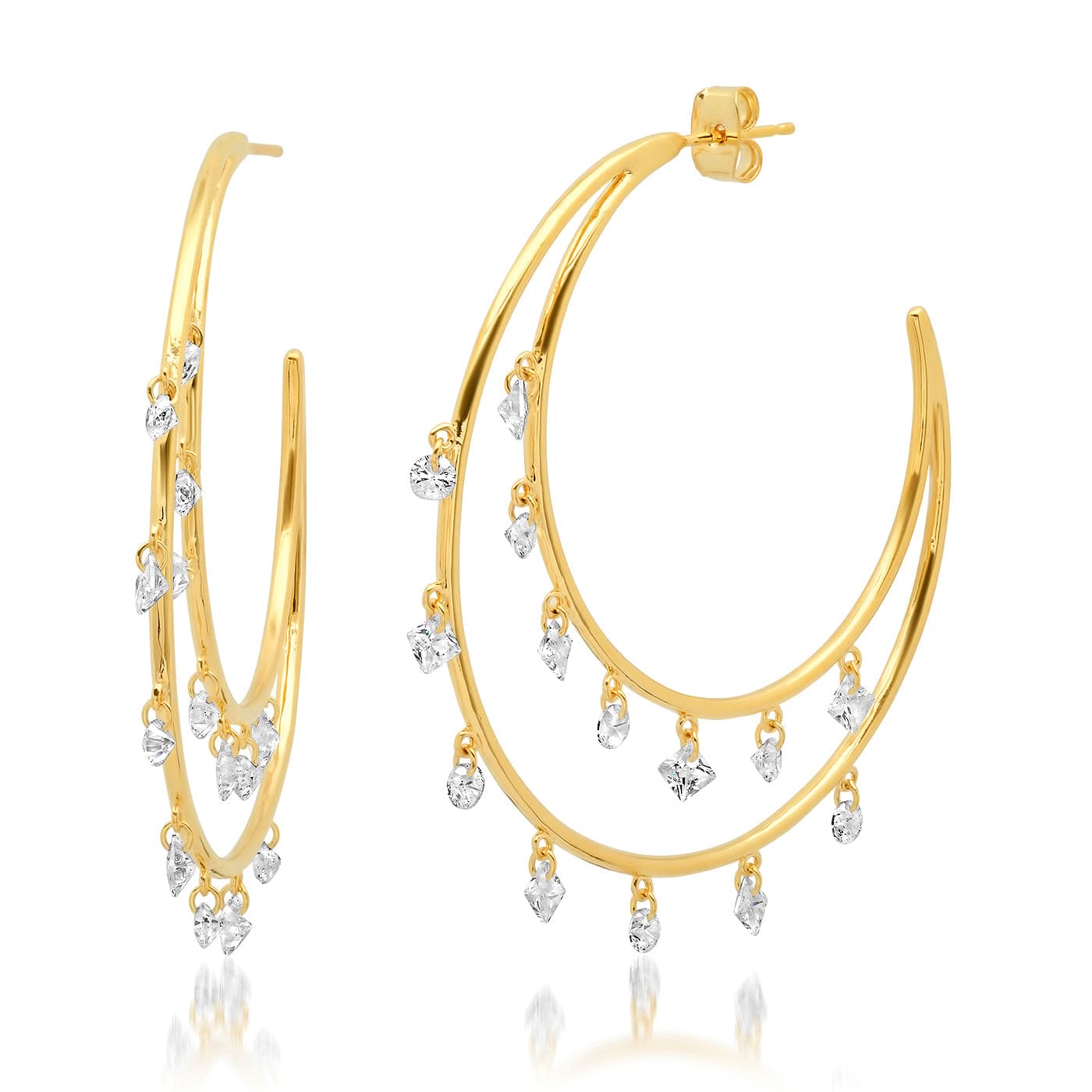 TAI JEWELRY Earrings Double Crescent Hoops With Cz Dangle Accents