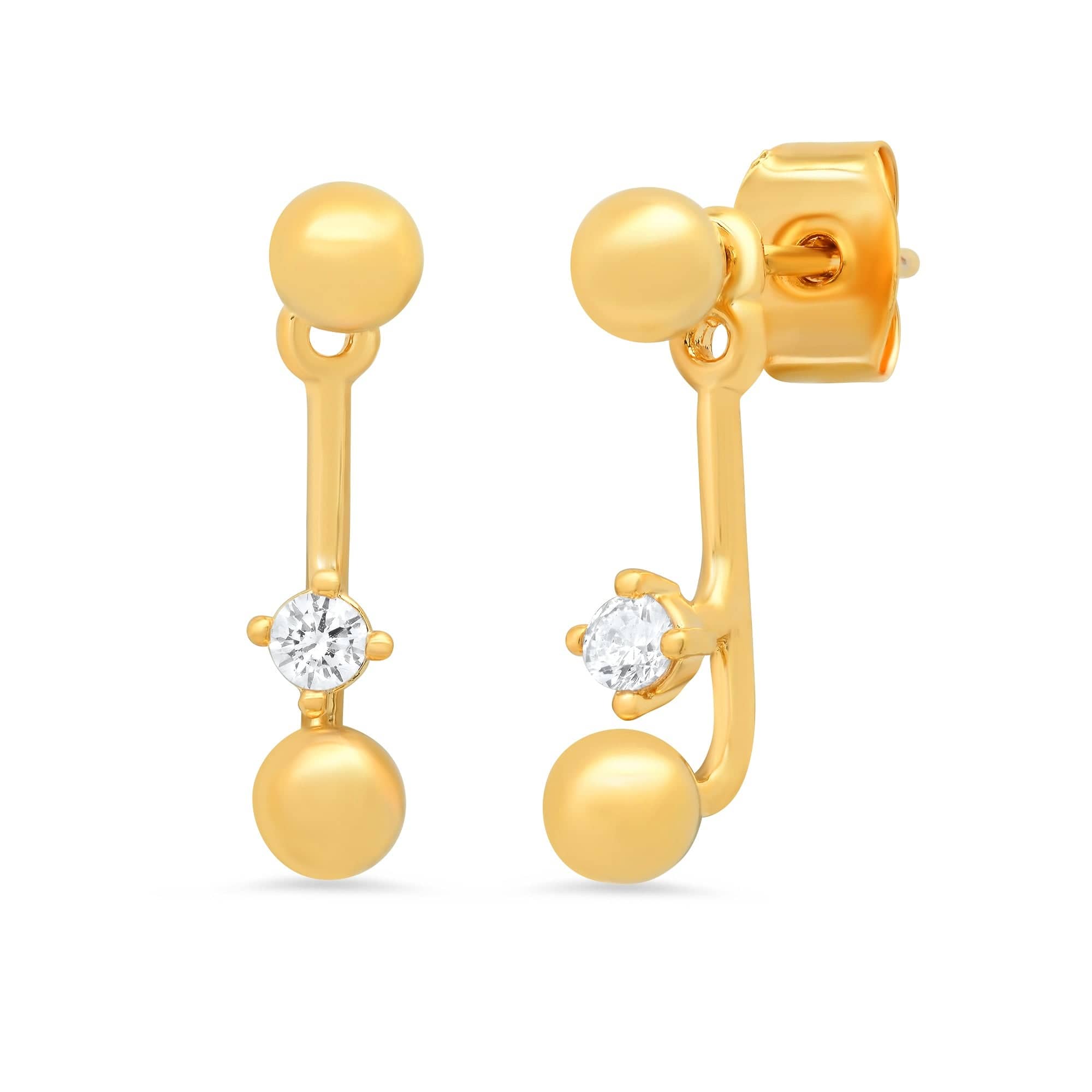 TAI JEWELRY Earrings Double Gold Ball And Cz Ear Jacket