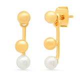 TAI JEWELRY Earrings Double Gold Ball And Freshwater Pearl Ear Jacket