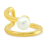 TAI JEWELRY Earrings Double Row Gold Ear Cuff With Solitaire Pearl Accent