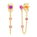 TAI JEWELRY Earrings Pink Draper Studs With CZ Chain