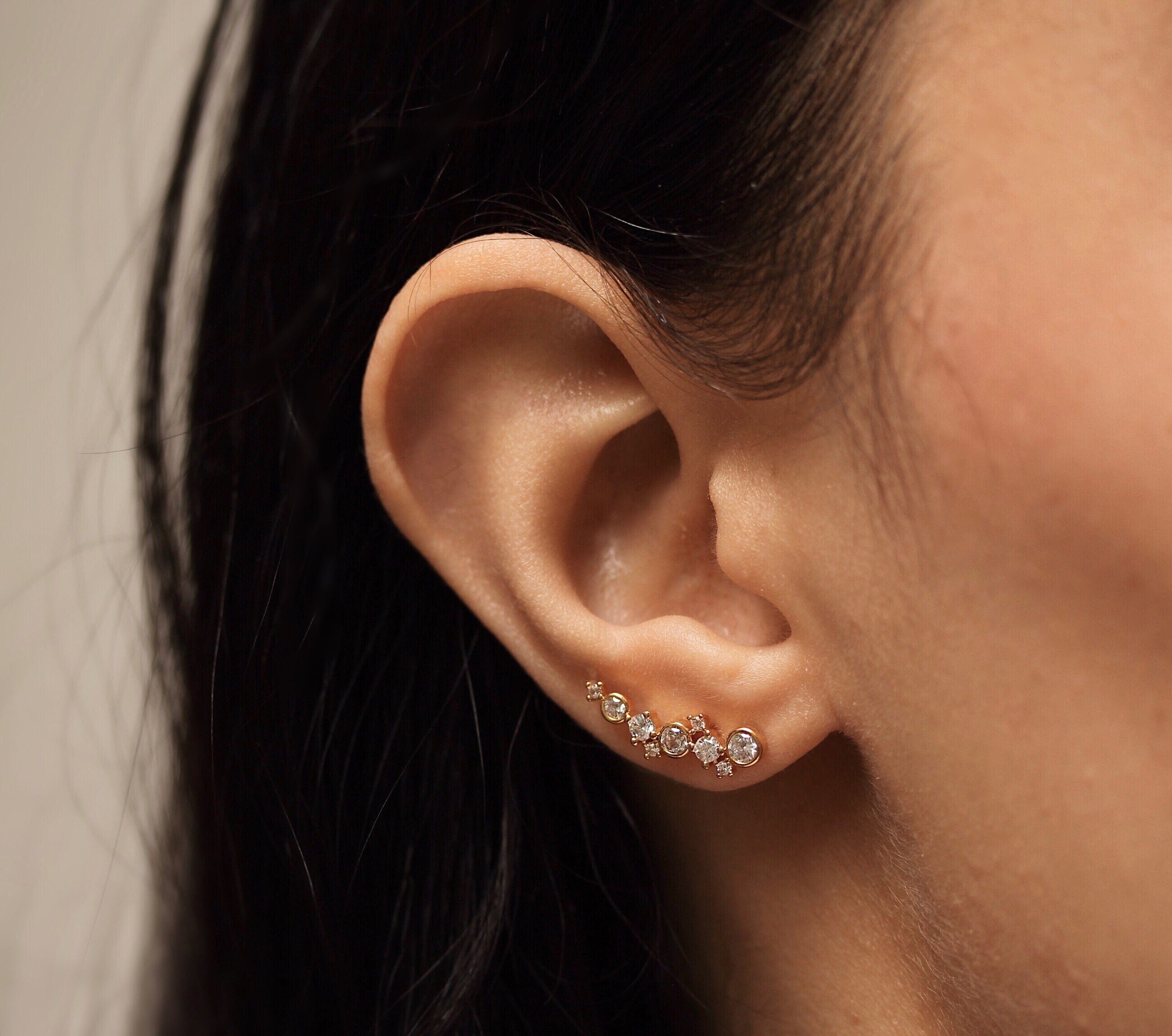 TAI JEWELRY | Elegant Gold Climbers With Cz Accents | Earrings |