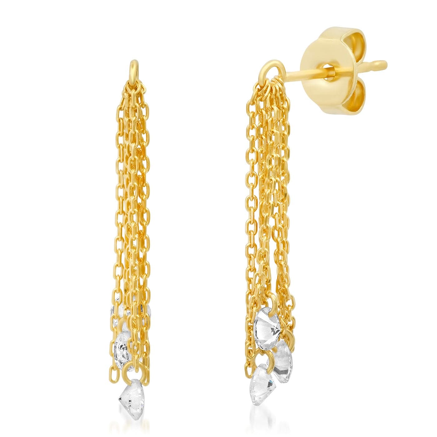 TAI JEWELRY Earrings Elongated Chain Cluster Drop Earring With Multiple Floating Cz Stones