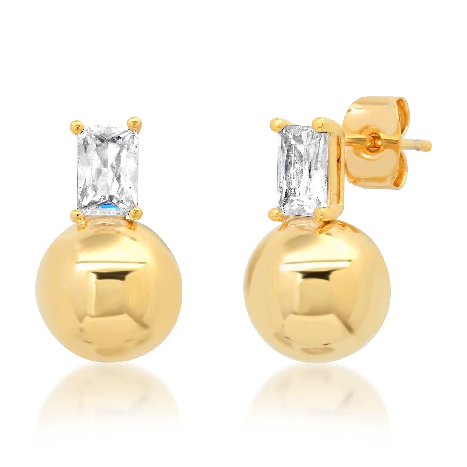 TAI JEWELRY Earrings Emerald Cut Cz And Gold Ball Stud