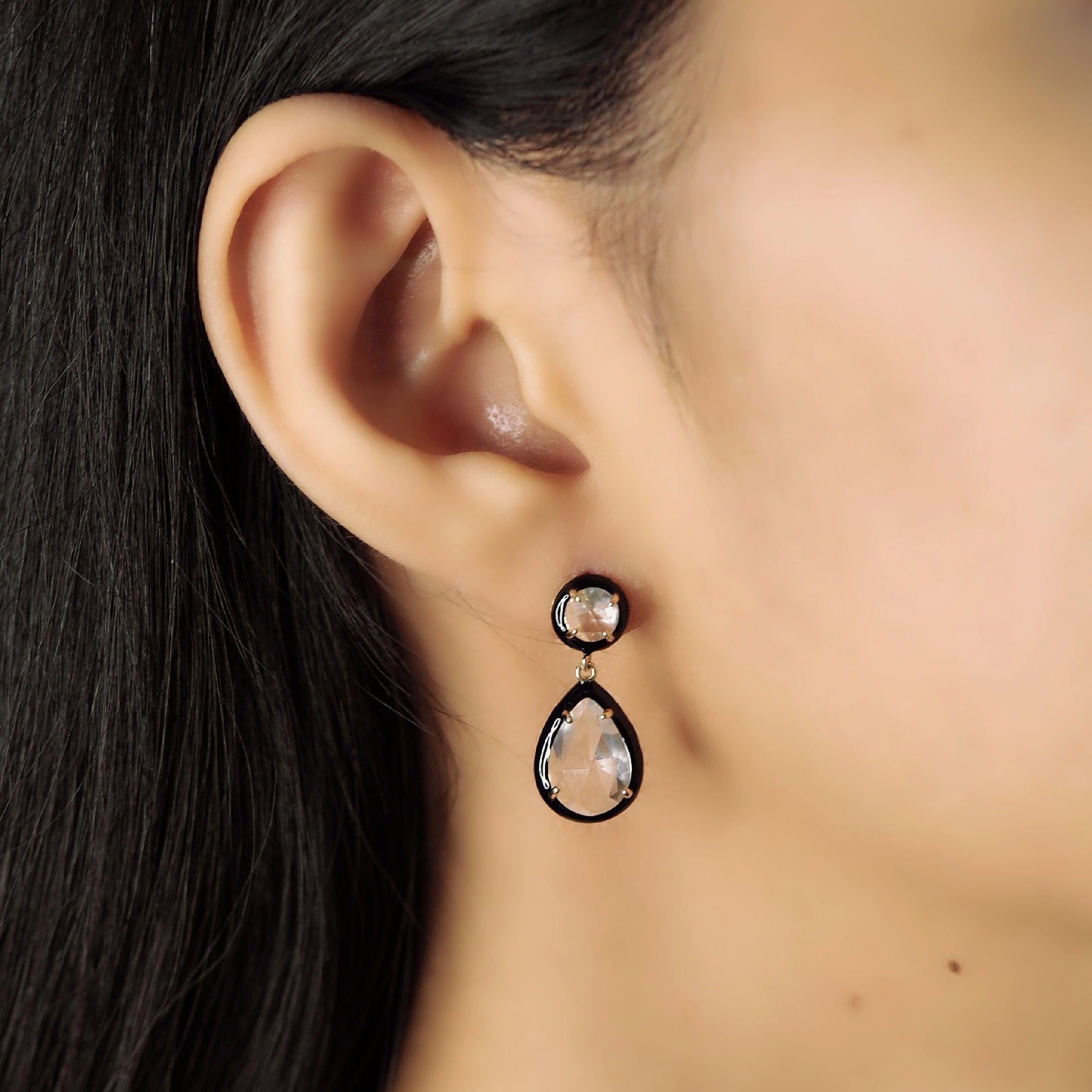 TAI JEWELRY Earrings Enamel Bezled CZ Drop Earrings