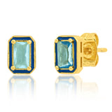 TAI JEWELRY Earrings Blue Enamel CZ Baguette Studs