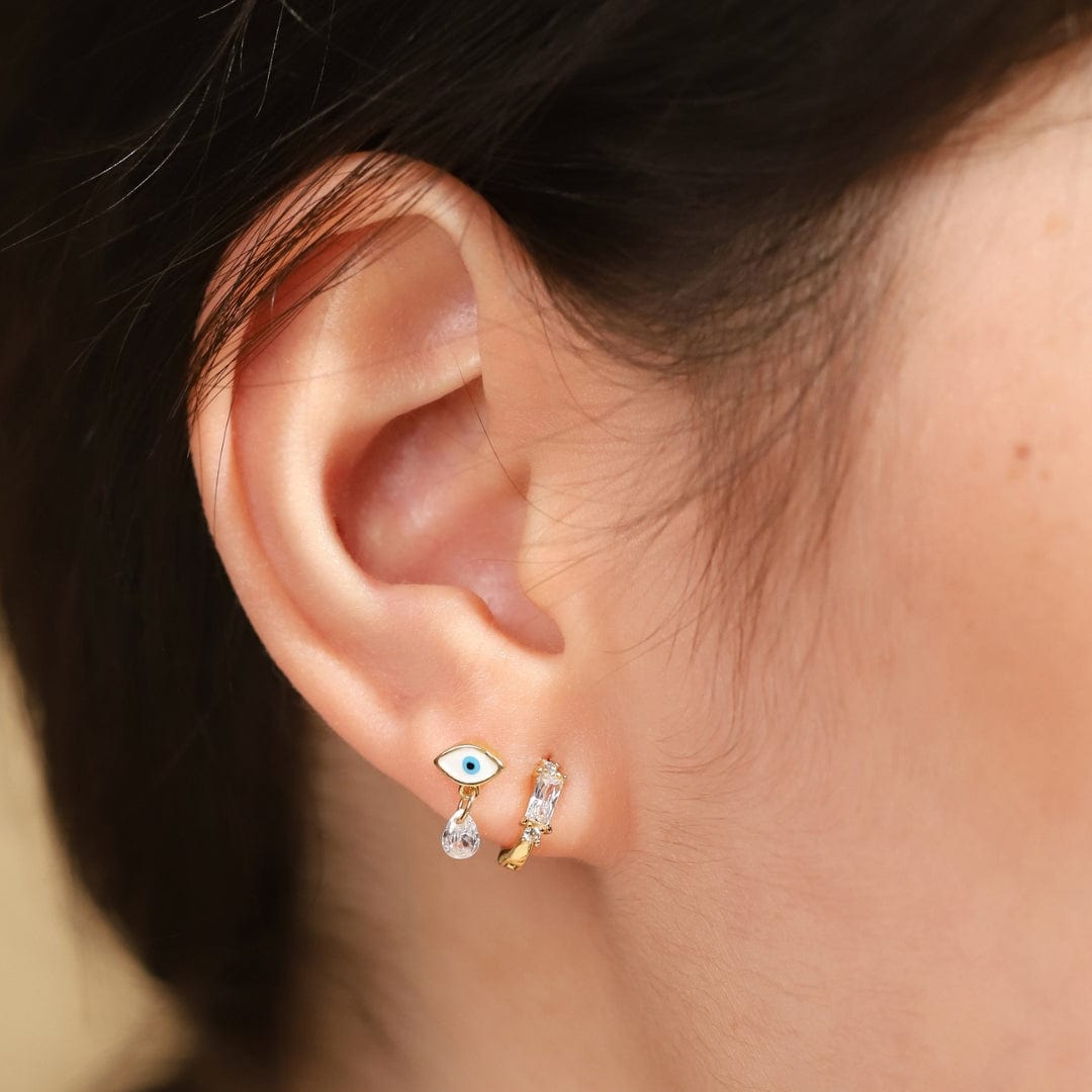 TAI JEWELRY Earrings Enamel Eye Stud With CZ Dangle