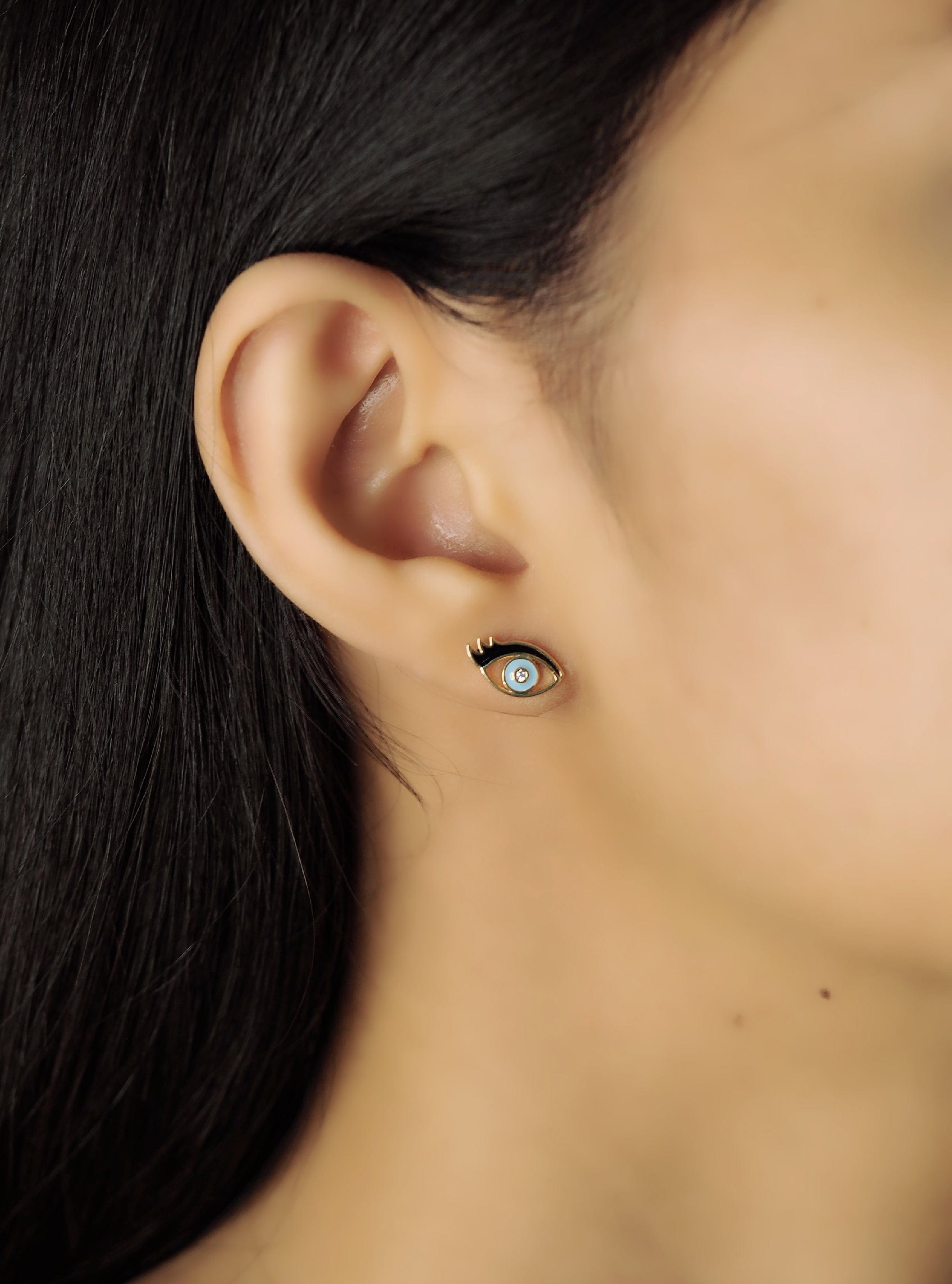 TAI JEWELRY Earrings Enamel Eye With Lashes Studs