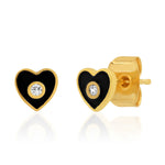 TAI JEWELRY Earrings Black Enamel Heart Studs With CZ Accent