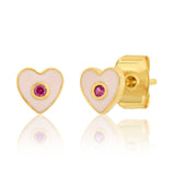 TAI JEWELRY Earrings Pink Enamel Heart Studs With CZ Accent