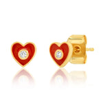 TAI JEWELRY Earrings Red Enamel Heart Studs With CZ Accent