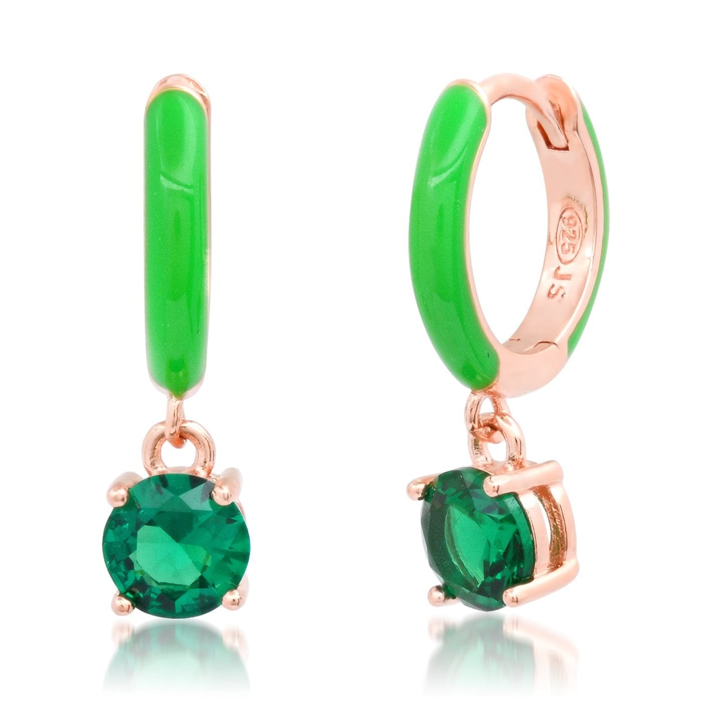 TAI JEWELRY Earrings Emerald Enamel Huggie with Colored CZ Charm