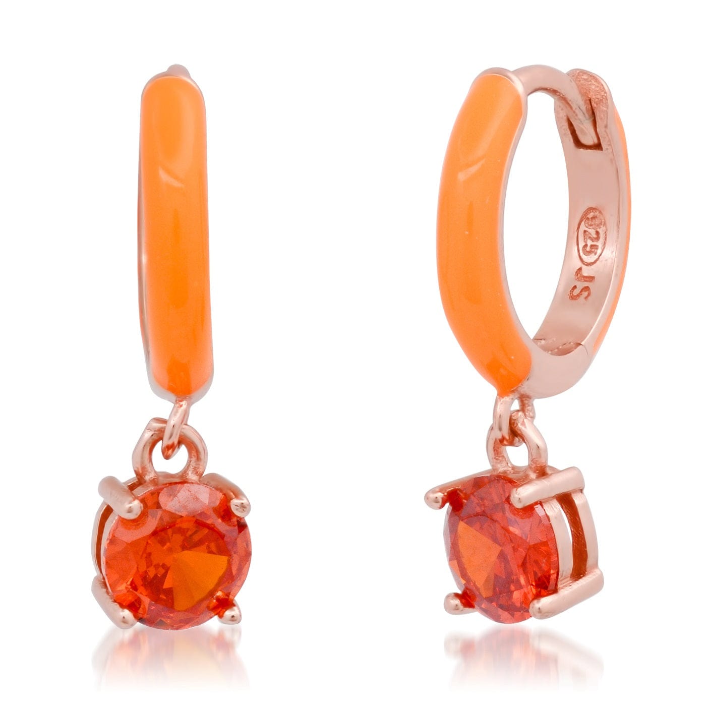 TAI JEWELRY Earrings Orange Enamel Huggie with Colored CZ Charm