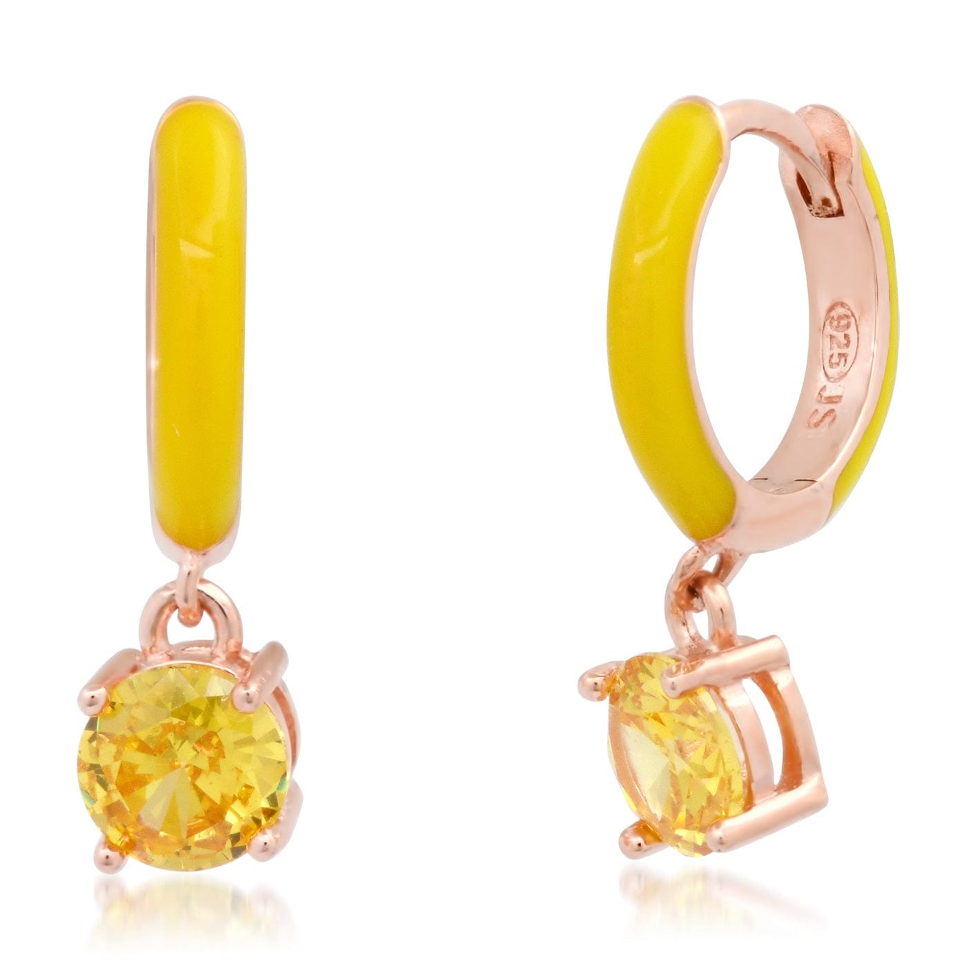 TAI JEWELRY Earrings Yellow Enamel Huggie with Colored CZ Charm