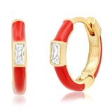 TAI JEWELRY Earrings Red Enamel Huggie With Cz Baguette