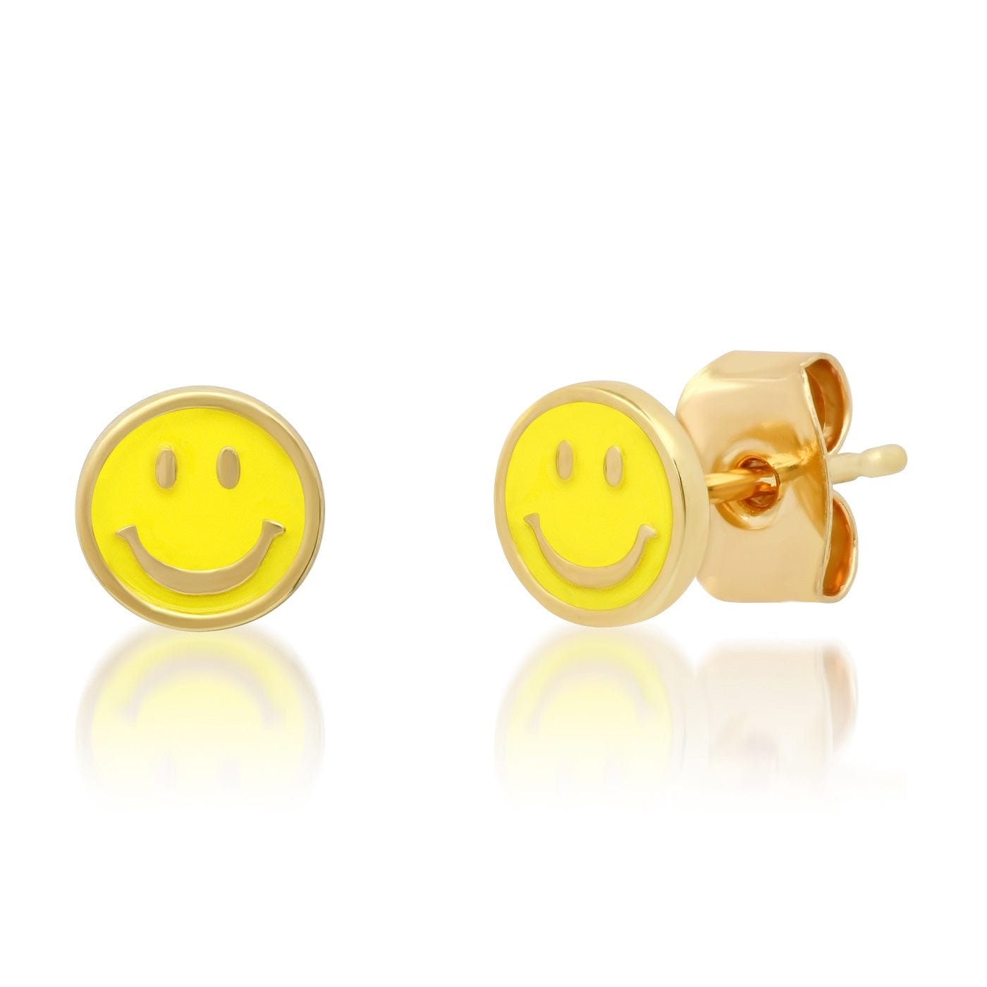 TAI JEWELRY Earrings Yellow Enamel Smiley Face Studs