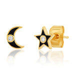 TAI JEWELRY Earrings Black Enamel Star And Moon Studs