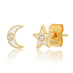 TAI JEWELRY Earrings White Enamel Star And Moon Studs