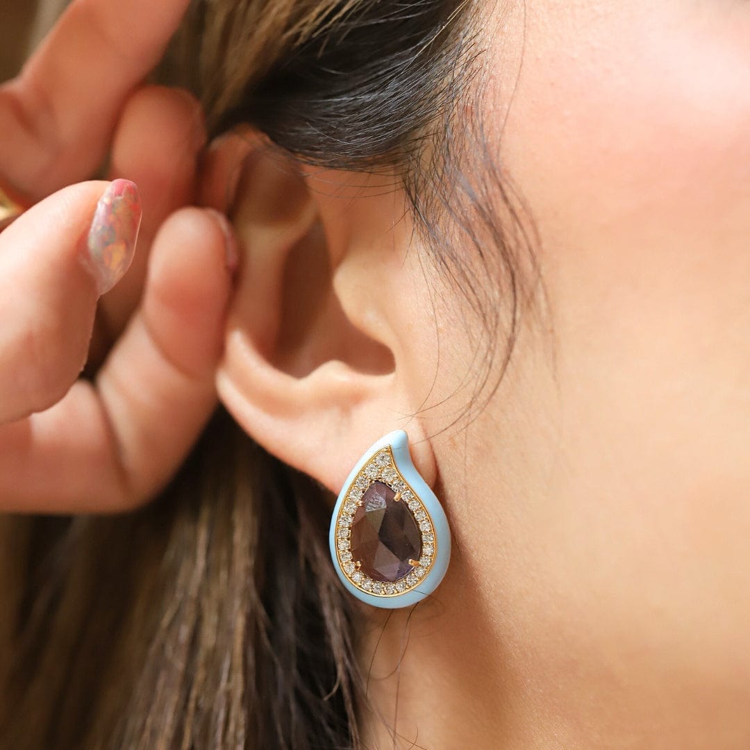 TAI JEWELRY Earrings Enamel Teardrop Gemstone Studs