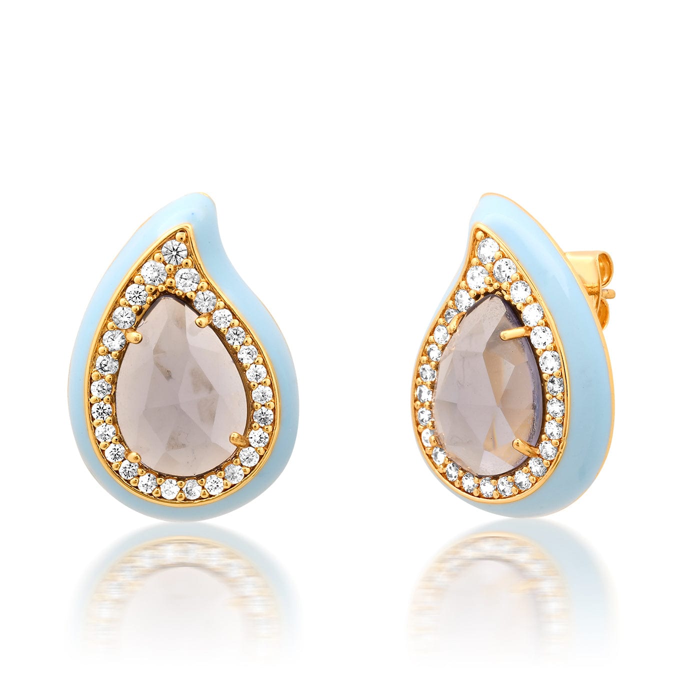 TAI JEWELRY Earrings Blue Enamel Teardrop Gemstone Studs
