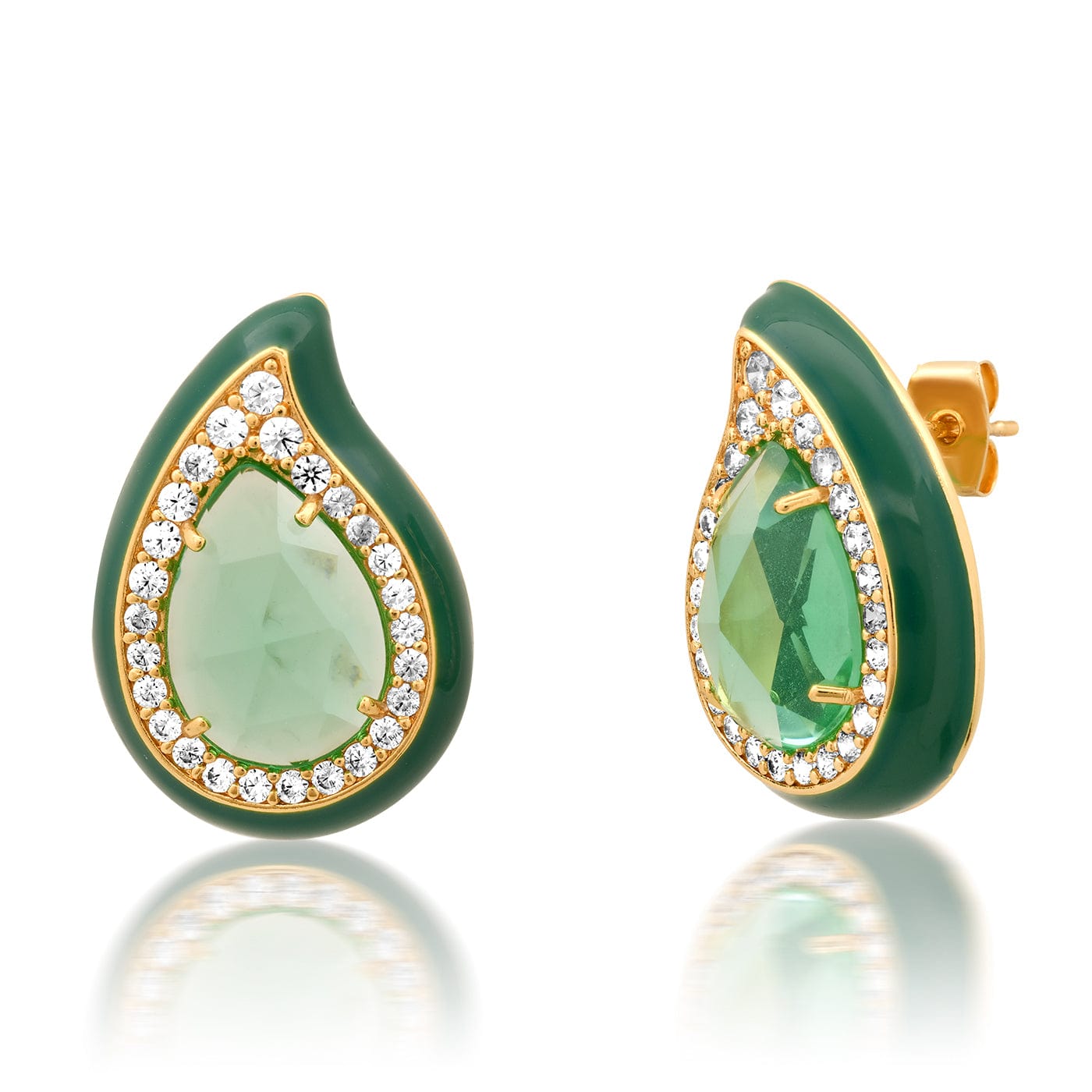 TAI JEWELRY Earrings Green Enamel Teardrop Gemstone Studs