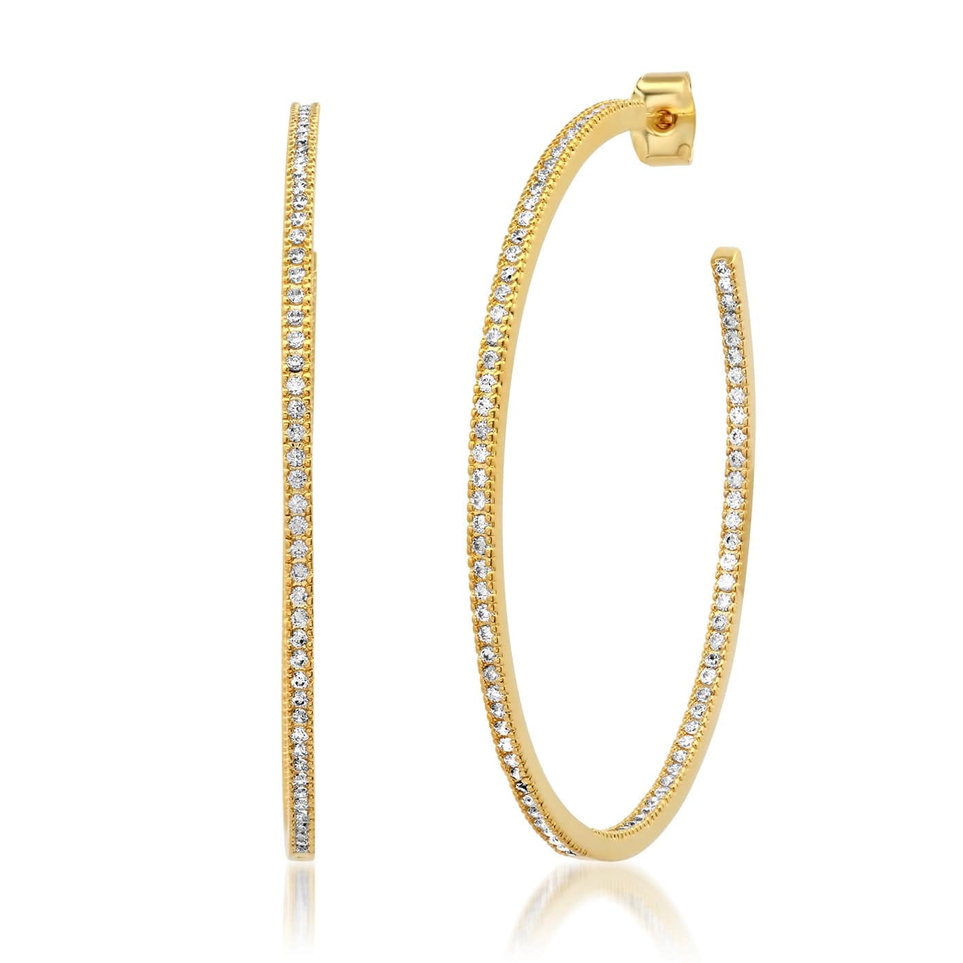 TAI JEWELRY Earrings Gold Extra Large Pave Cz Hoops