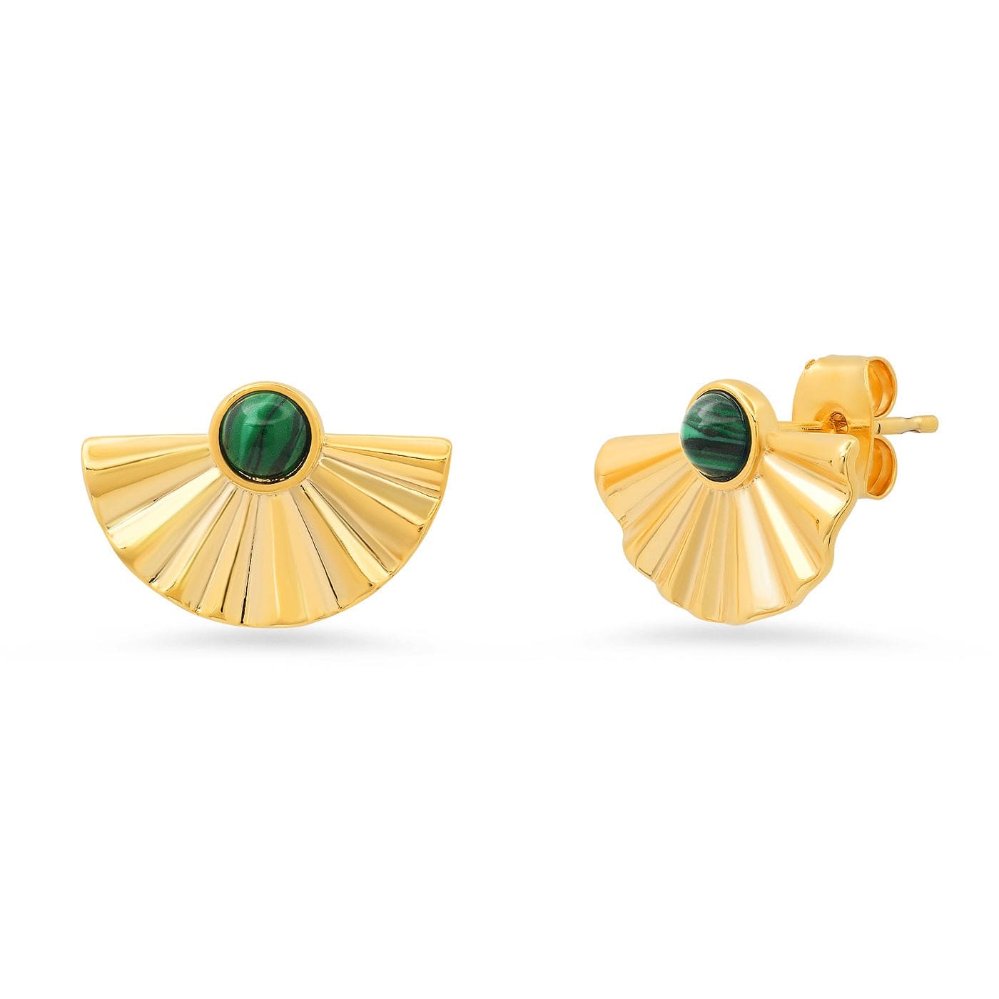 TAI JEWELRY Earrings Fan Shaped Malachite Art Deco Studs