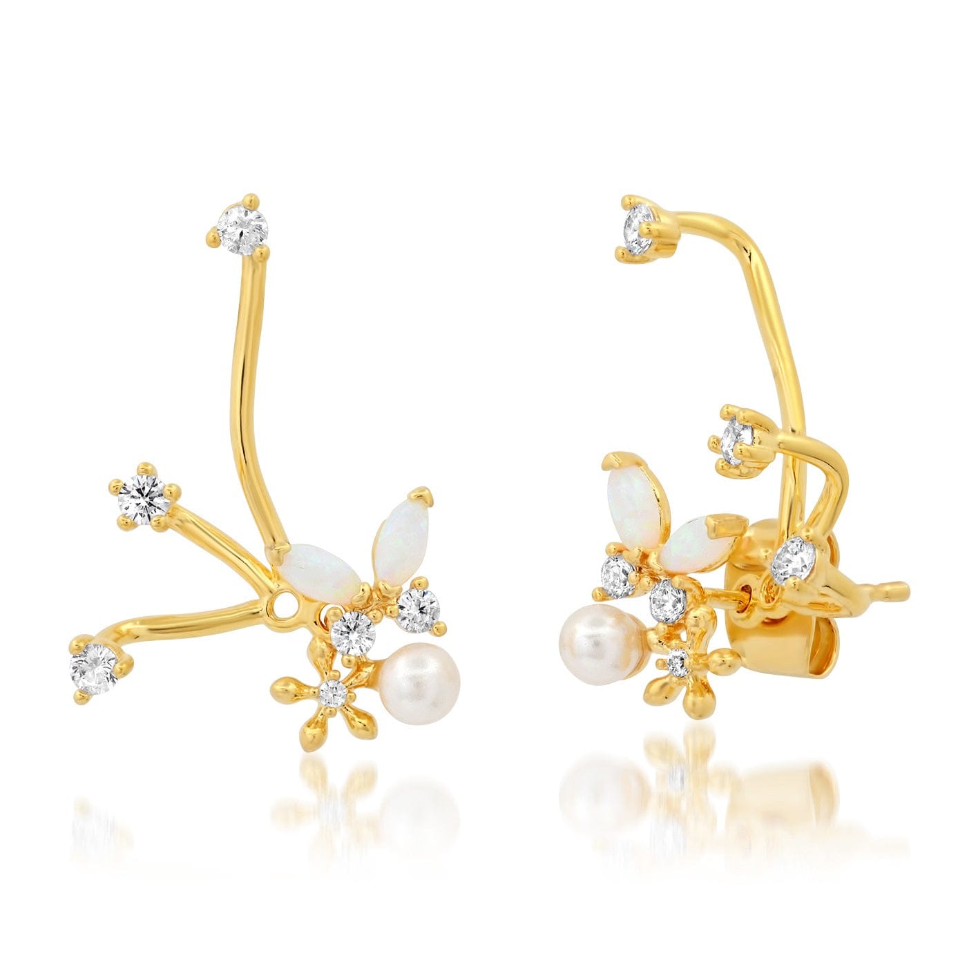 TAI JEWELRY Earrings Flower And Pearl Jacket Climber