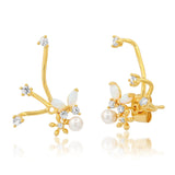 TAI JEWELRY Earrings Flower And Pearl Jacket Climber
