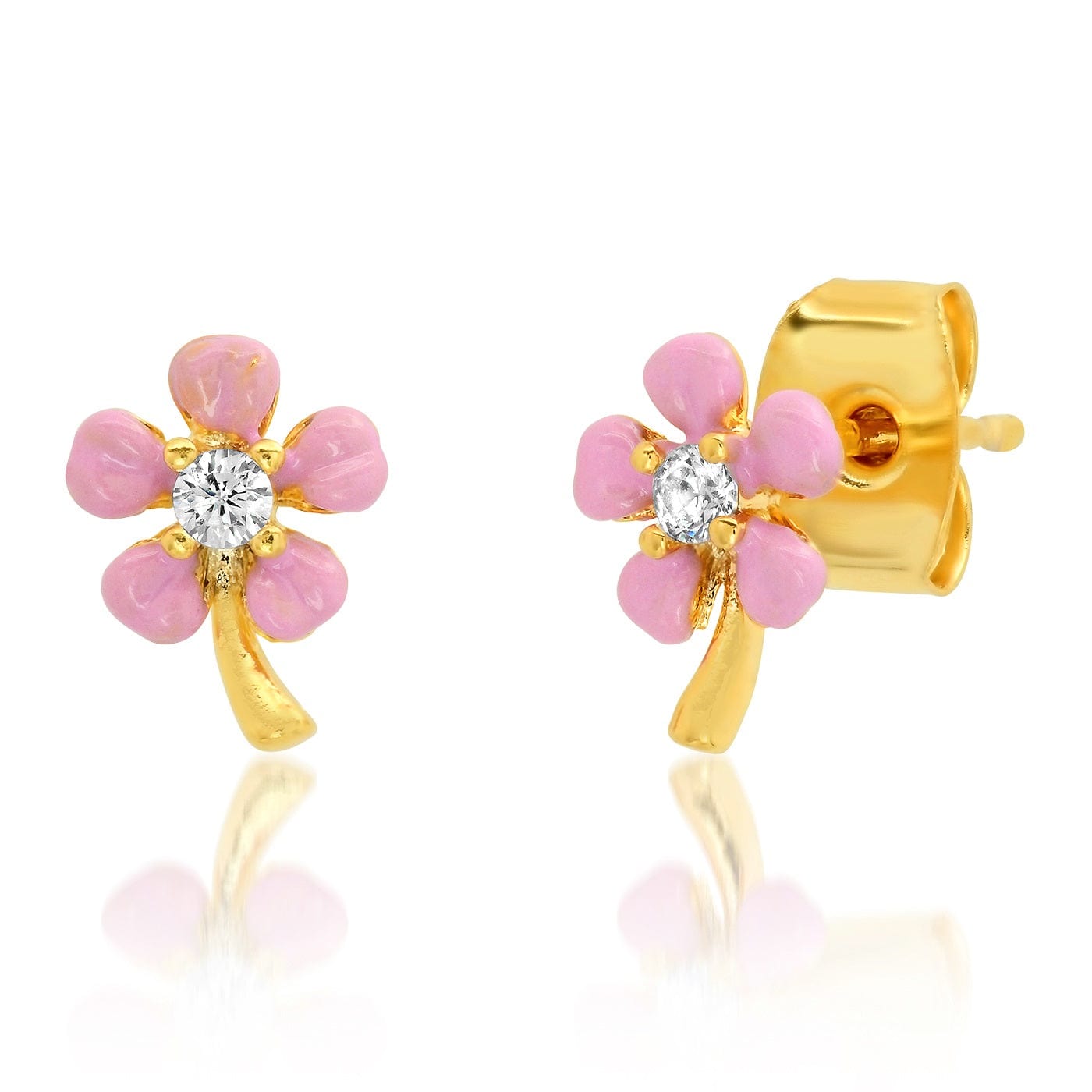 TAI JEWELRY Earrings Pink Flower Enameled Stud
