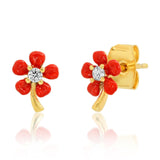 TAI JEWELRY Earrings Red Flower Enameled Stud