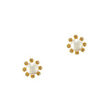 TAI JEWELRY Earrings Freshwater Pearl Stud With Gold And Cz Flower Detail