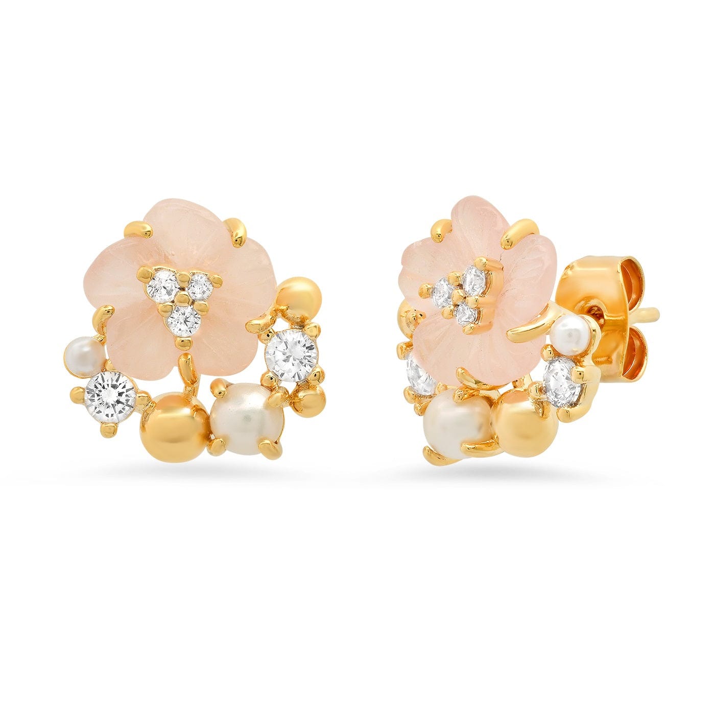 TAI JEWELRY Earrings Glass Flower Stud With Pearl Accents