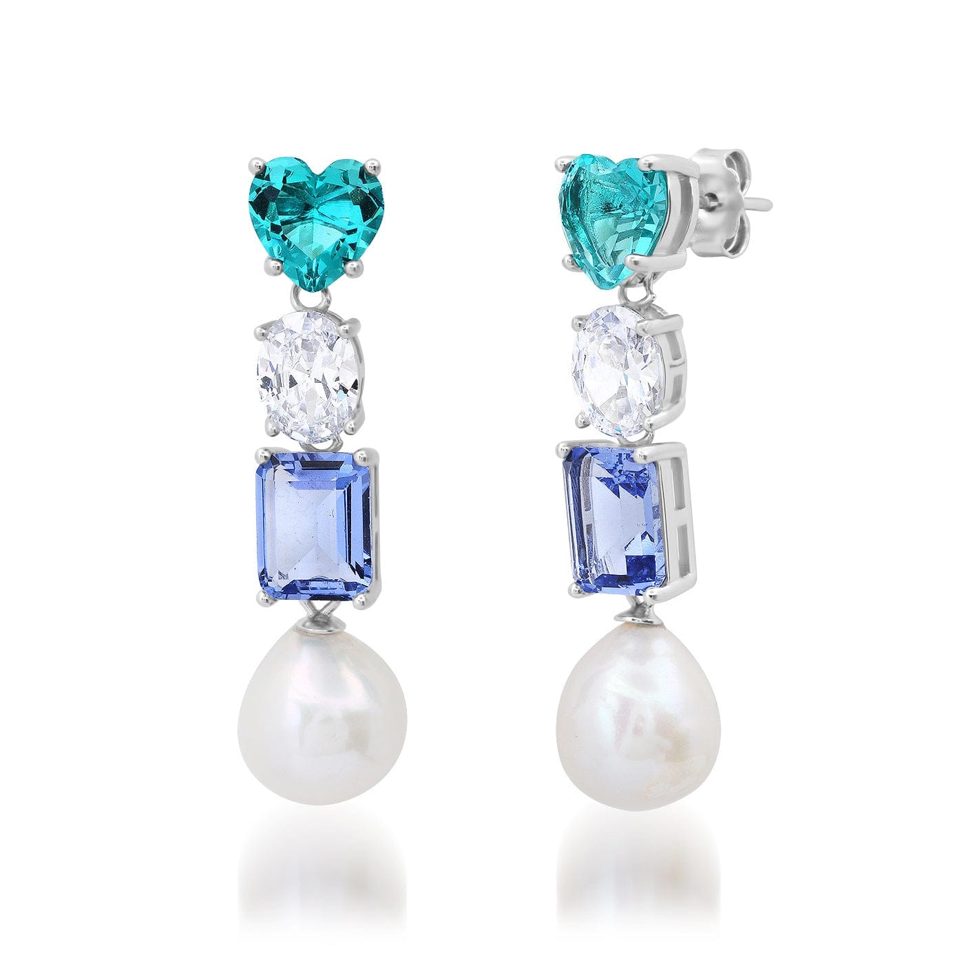 TAI JEWELRY Earrings Sky Blue Glass Heart and Pearl Drop Earrings