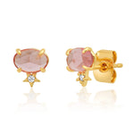 TAI JEWELRY Earrings Glass Oval Stud With Tiny Star Accent