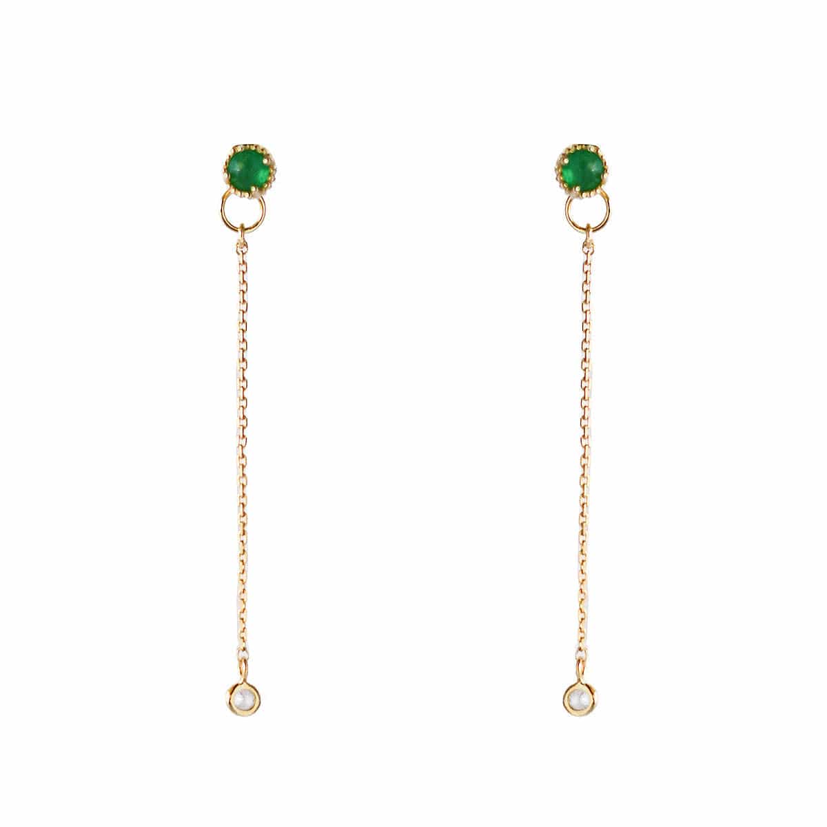 TAI JEWELRY Earrings GREEN Glass Post With Chain Backing