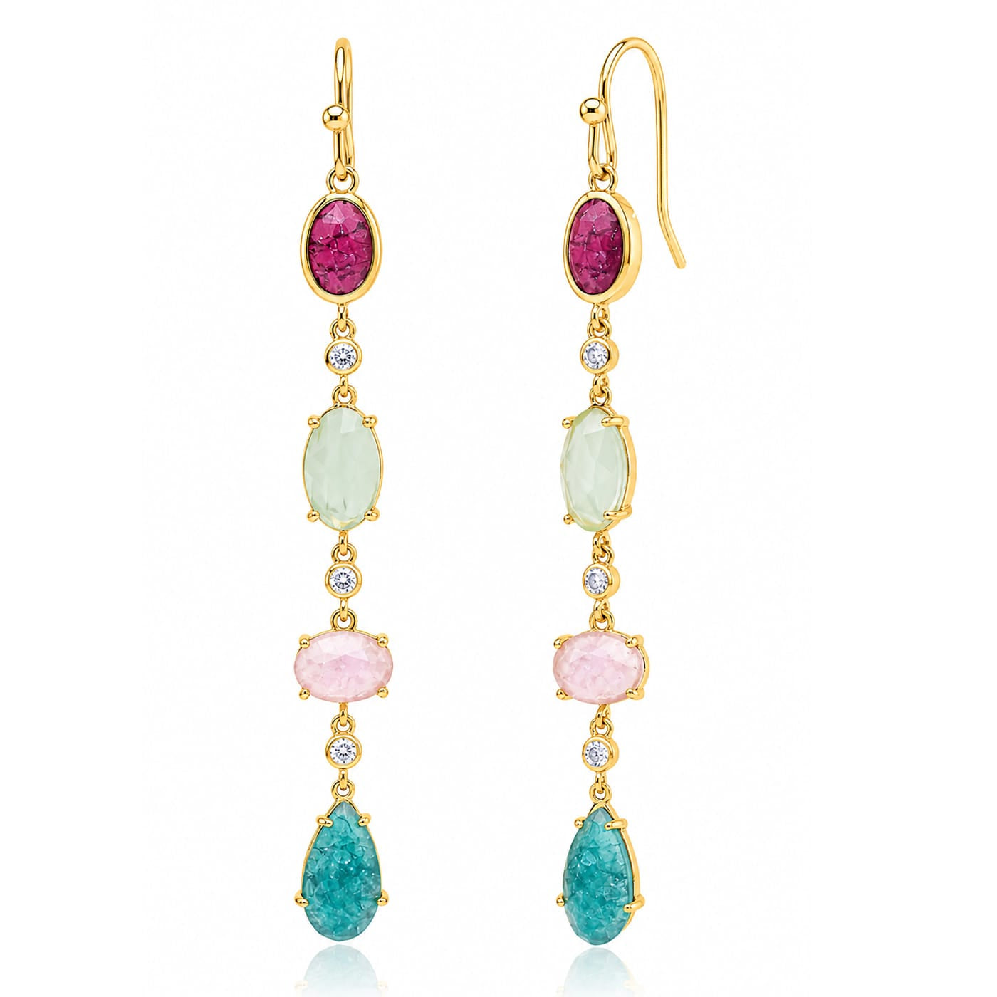 TAI JEWELRY Earrings Gold 4 Stone Linear Drop Earring